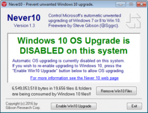 Desactivar la actualización a Windows 10